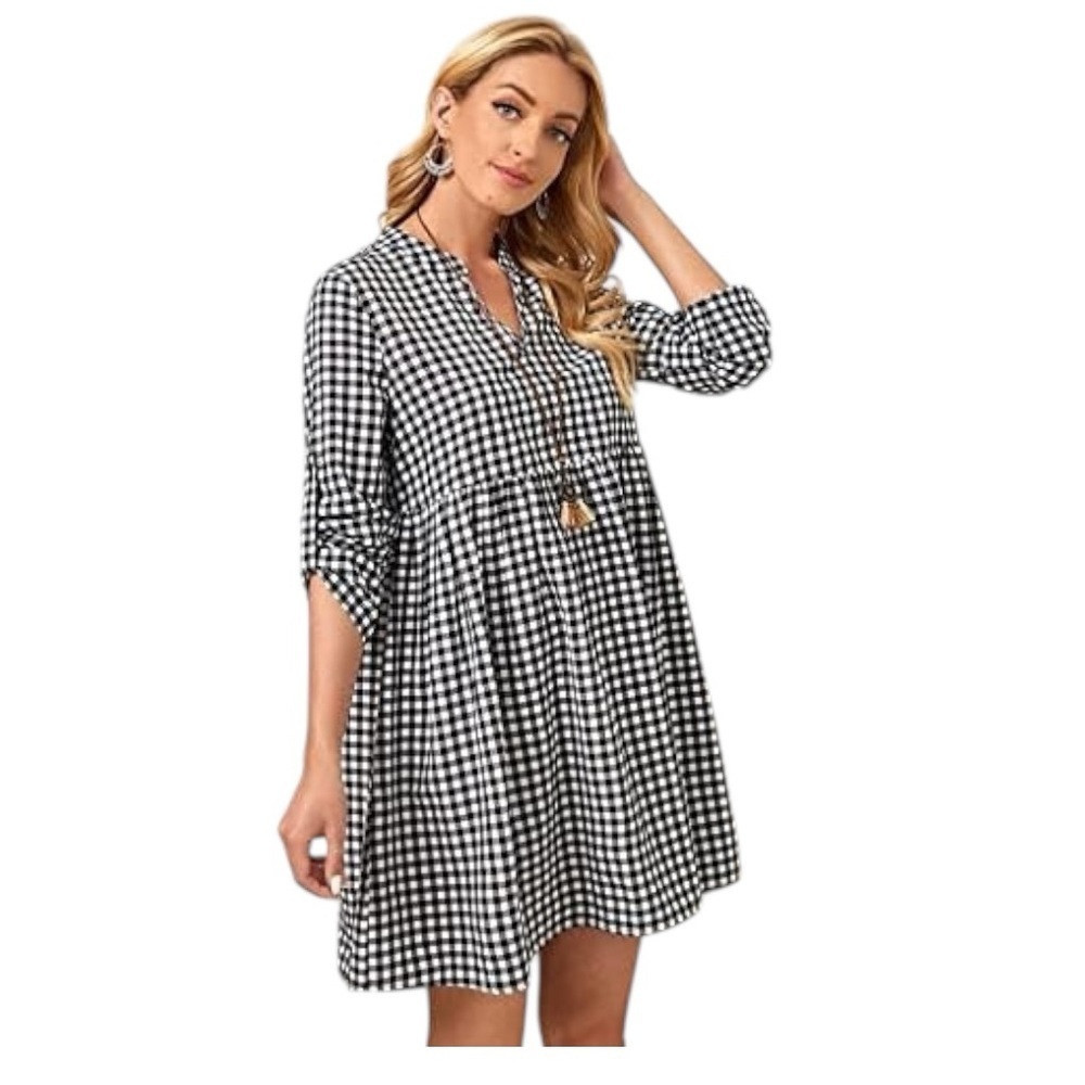 Gingham Long Sleeve Dress